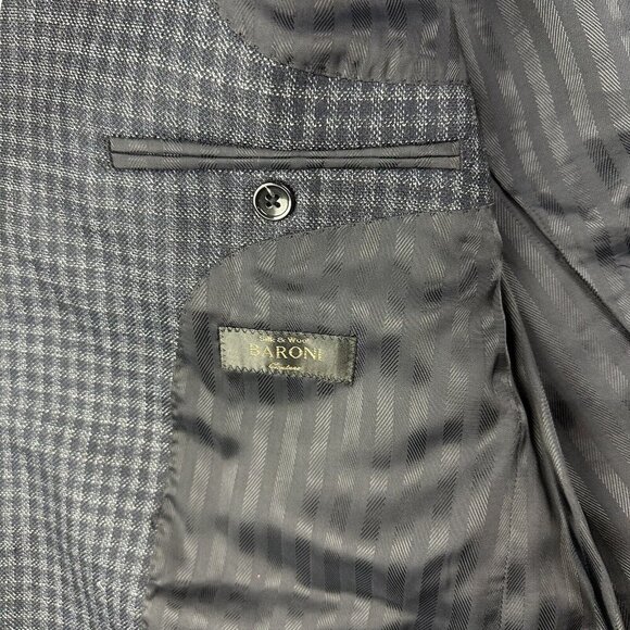 Baroni Blazer Mens 38R Blue Silk Wool Mini Plaid Check Sport Coat Woven in Italy - Picture 13 of 14